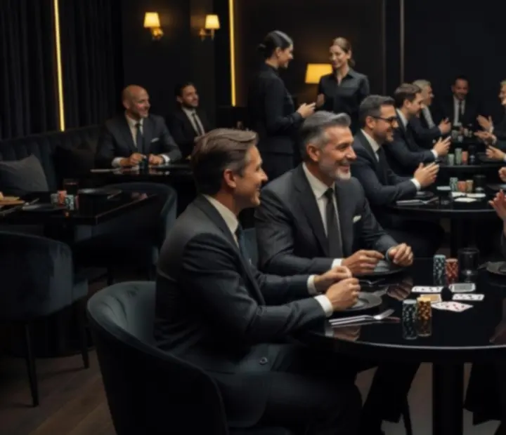 Elegancki wieczór w ciemnej restauracji Novastrefario z gośćmi przy stołach