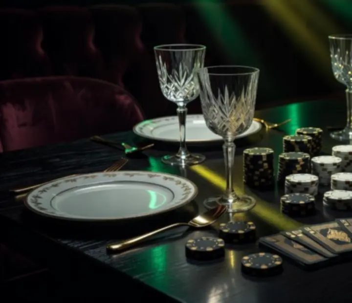 Ciemne wnętrze restauracji Novastrefario z neonowymi, zielonymi podświetleniami