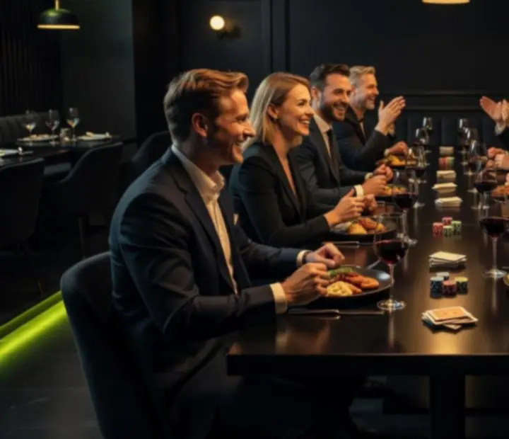 Prywatna kolacja w ciemnej restauracyjnej scenografii