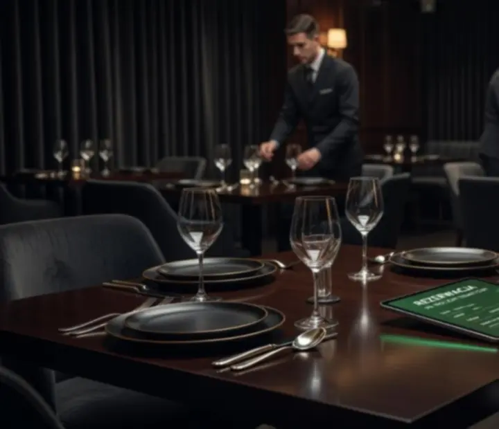Panel rezerwacji stolika w restauracji Novastrefario w ciemnej, eleganckiej oprawie