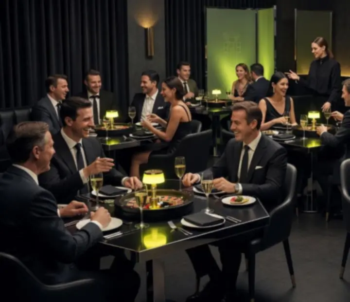 Elegancki wieczór w restauracji Novastrefario z gośćmi przy ruletkowej atrakcji